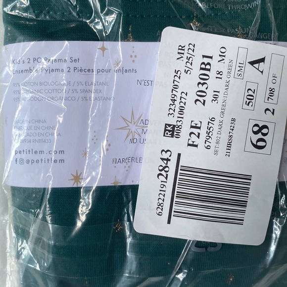PETIT LEM Star Print Pyjama Set Dark green, Size 18M, NWT - Picture 4 of 6